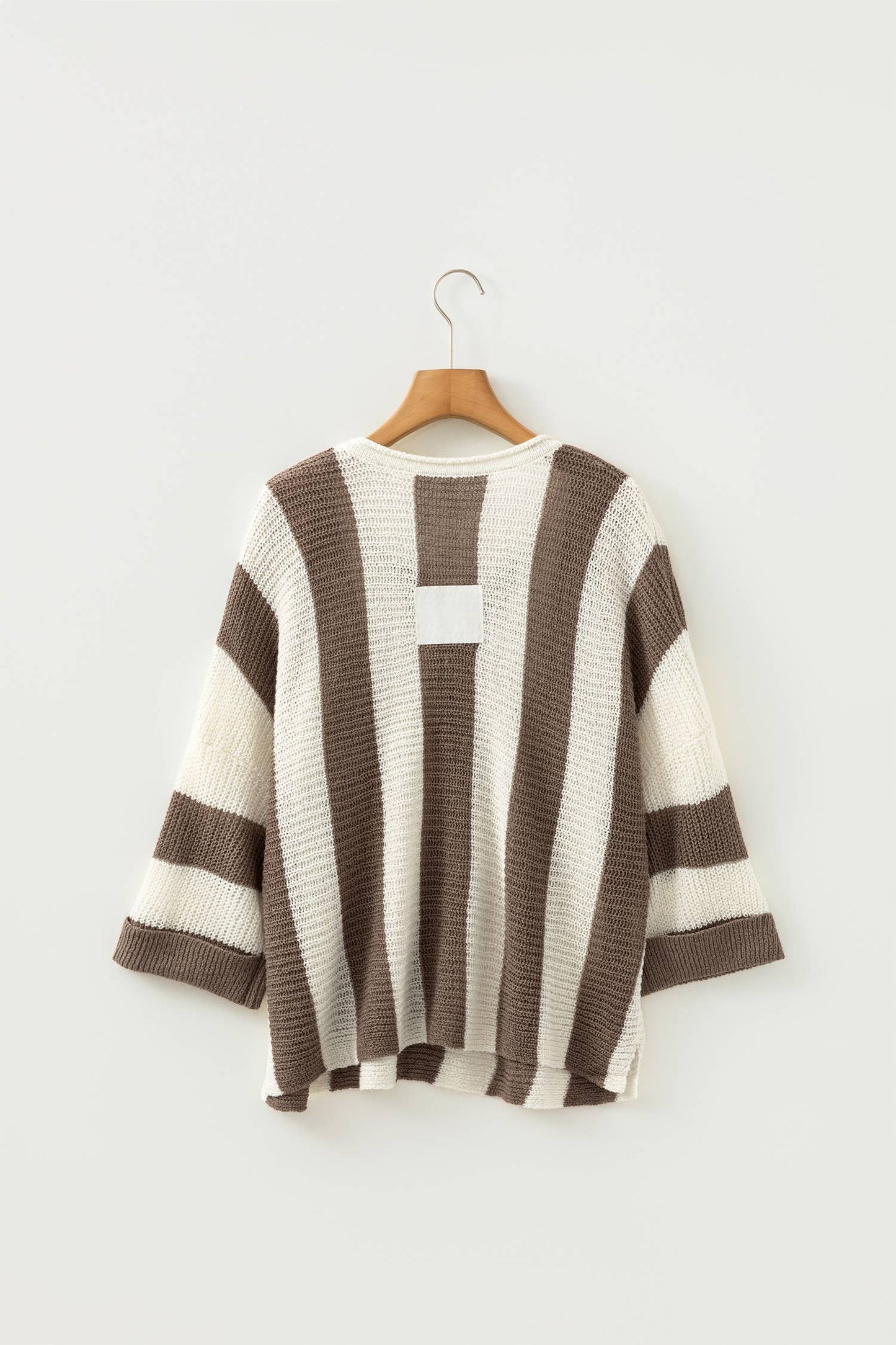 Casual Stripe Bracelet Sleeve Top: Brown