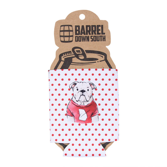 Red Polka Dot Bulldog Face Can Cooler