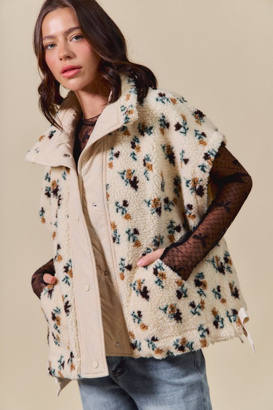 Floral Sherpa Fur Vest