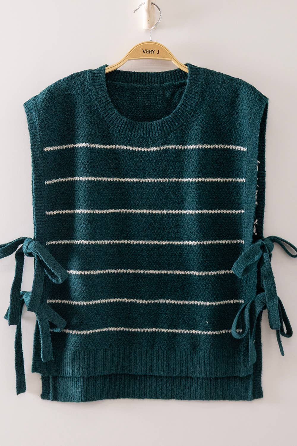 Striped Side Tie Knit Vest: TEAL