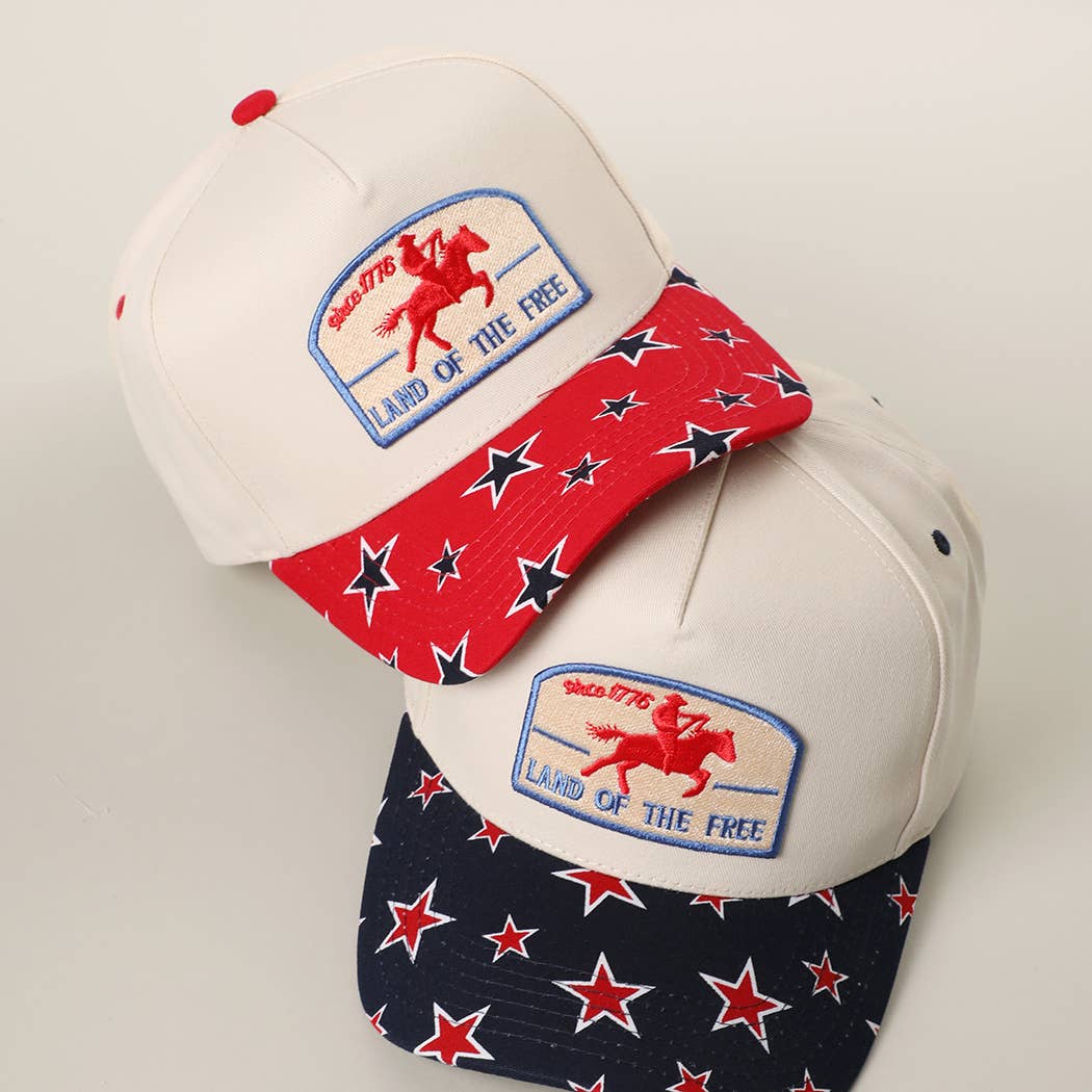 Land Of The Free Embroidered Patch Star Print Trucker Hat: NAVY