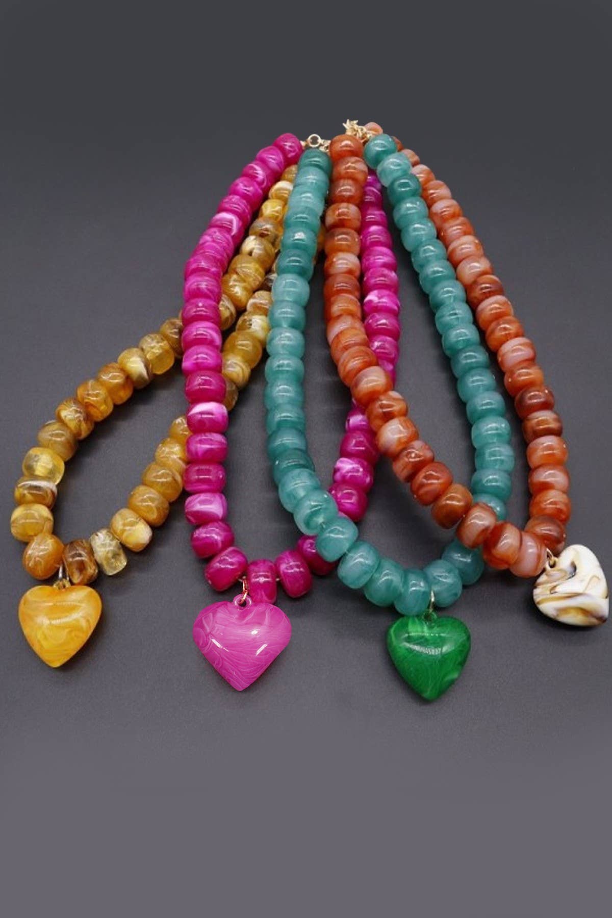 Heart Pendant Resin Beaded Necklaces |BROWN