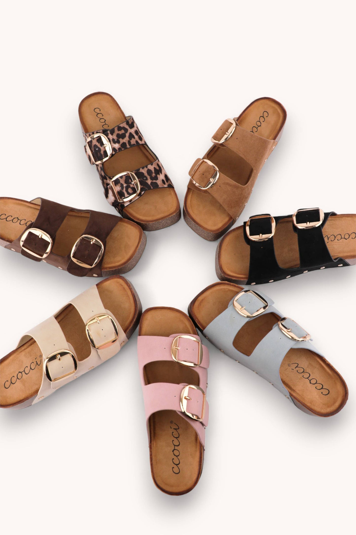 NANCY DOUBLE STRAPS WITH BOLD METAL BUCKLES PLATFORM SANDAL: BONE