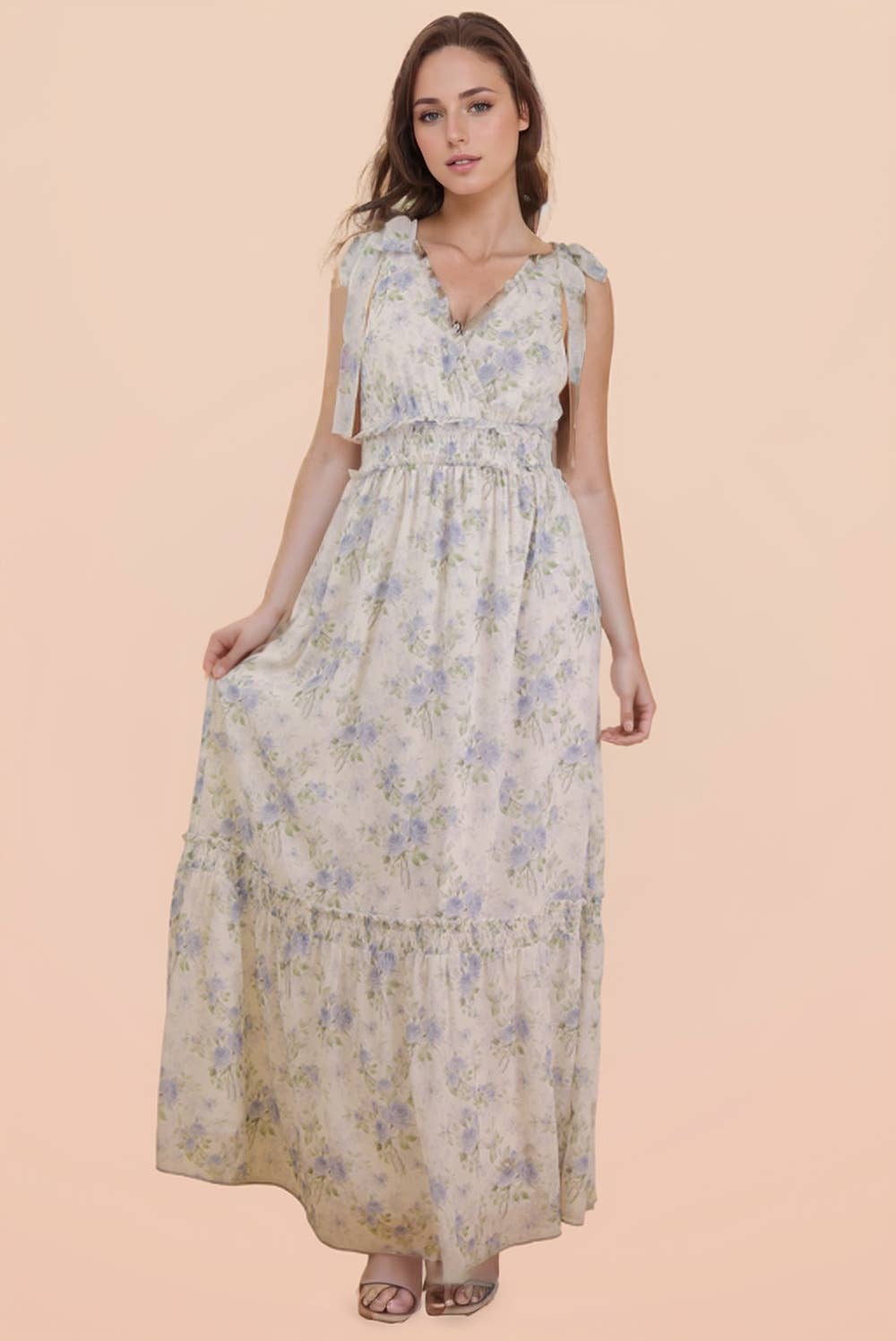 Floral Printed Shoulder Strap Midi Dress: BLUE MIX