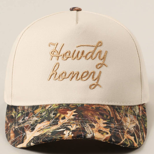 Howdy Honey Embroidery Camo Beige Hat