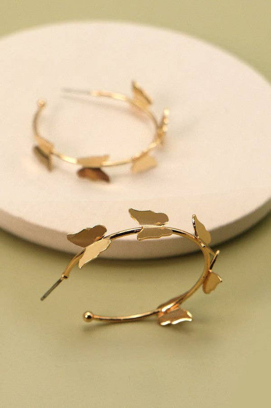 BUTTERFLY STATION HOOP EARRINGS |GOLD