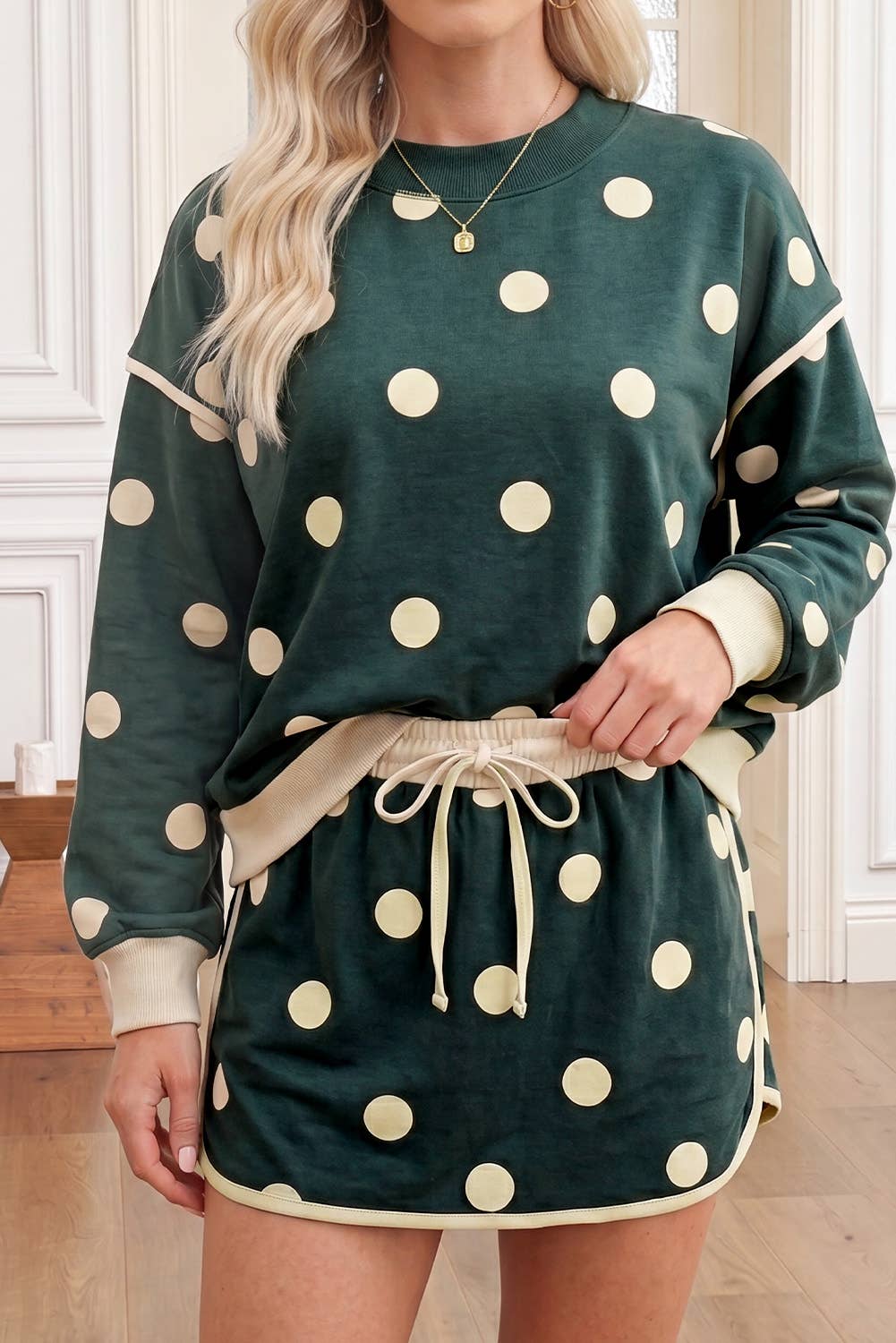 Polka Dot Long Sleeve Top and Skirt Lounge Set