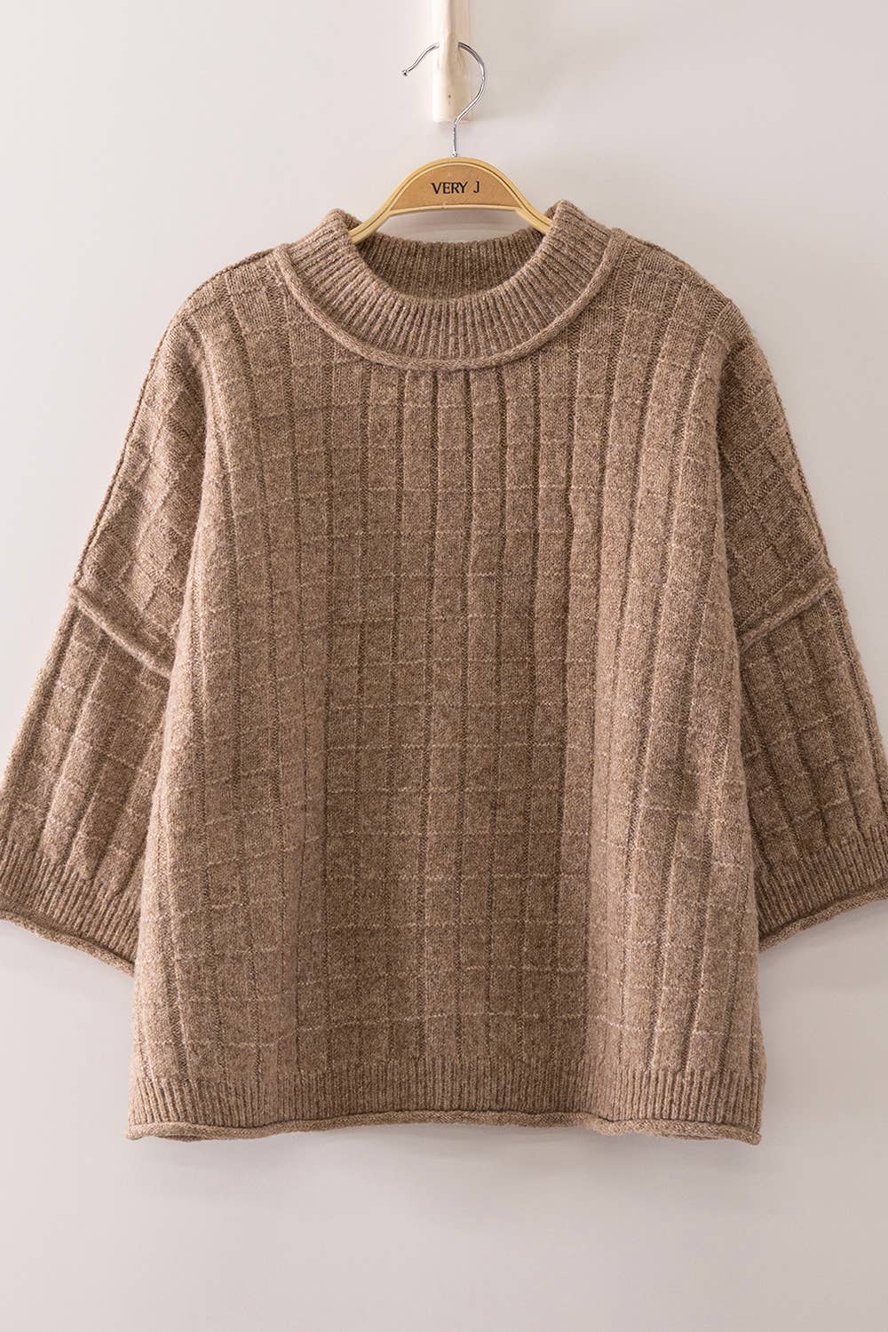 Cropped Length Ribbed Knit Sweater: MOCHA