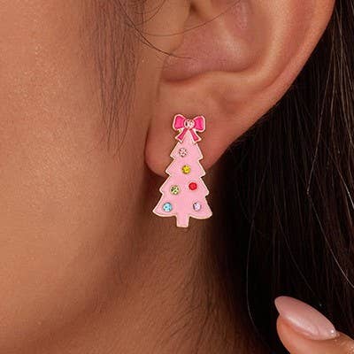 CHRISTMAS TREE STUD EARRINGS | PINK