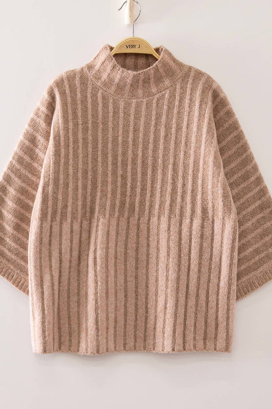 Ribbed Knit Mock Neck Sweater: BLUSH