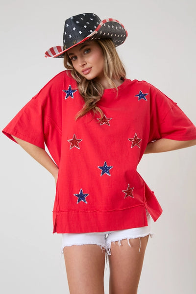 Star Sequin Embroidery Tee