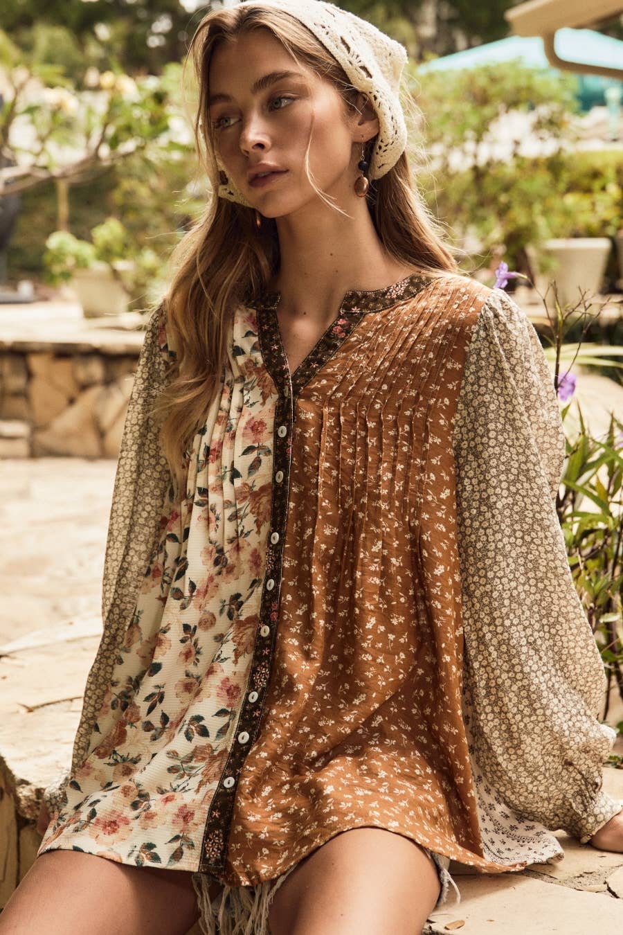 Mixed Floral Print Blouse: ORCHARD WHISPER
