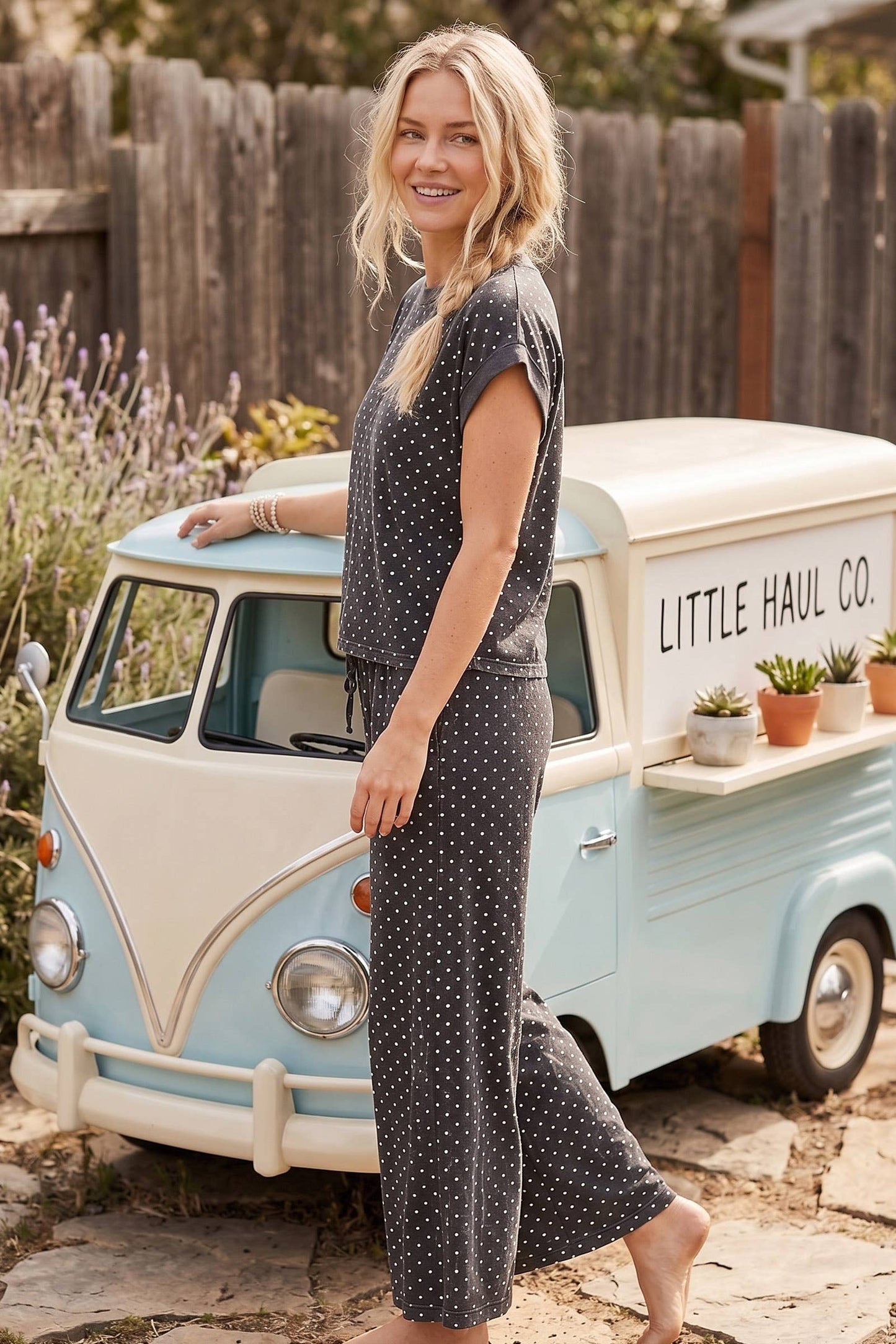 Mini Polka Dot Scuba Lounge Set: Blackish Charcoal