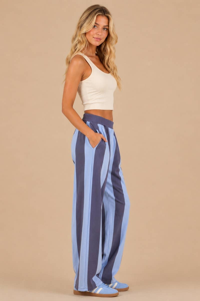 Striped Wide-Leg Pants: BLUE MULTI