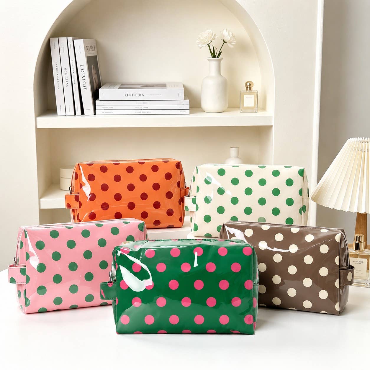 POLKA DOT WATERPROOF CLEAR COSMETIC MAKEUP POUCH BAG |Pink