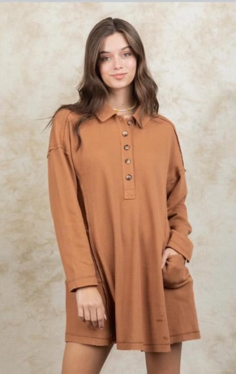 Waffle Knit Button Tunic