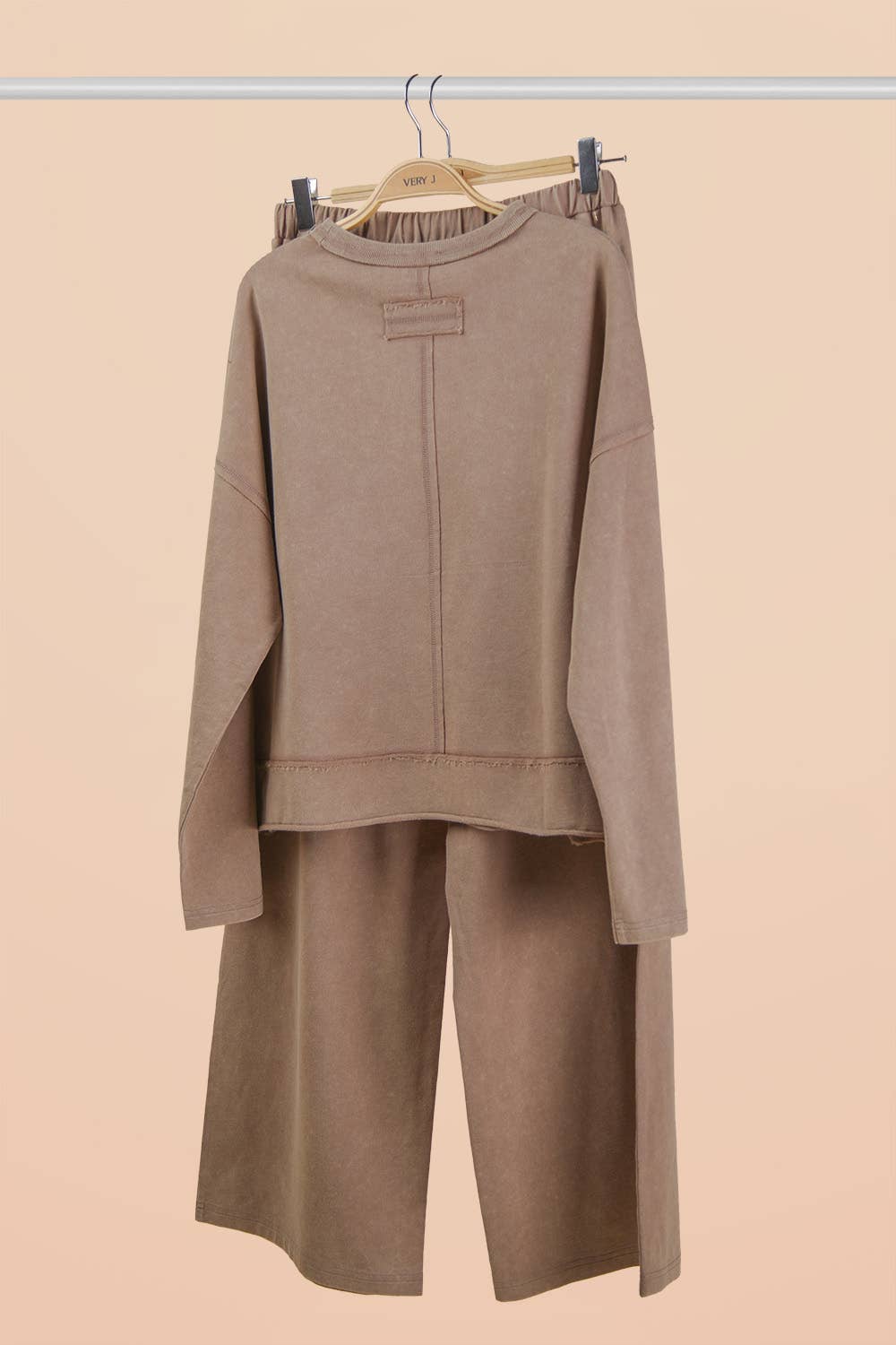 Mineral Washed Casual Knit Top & Pants Set