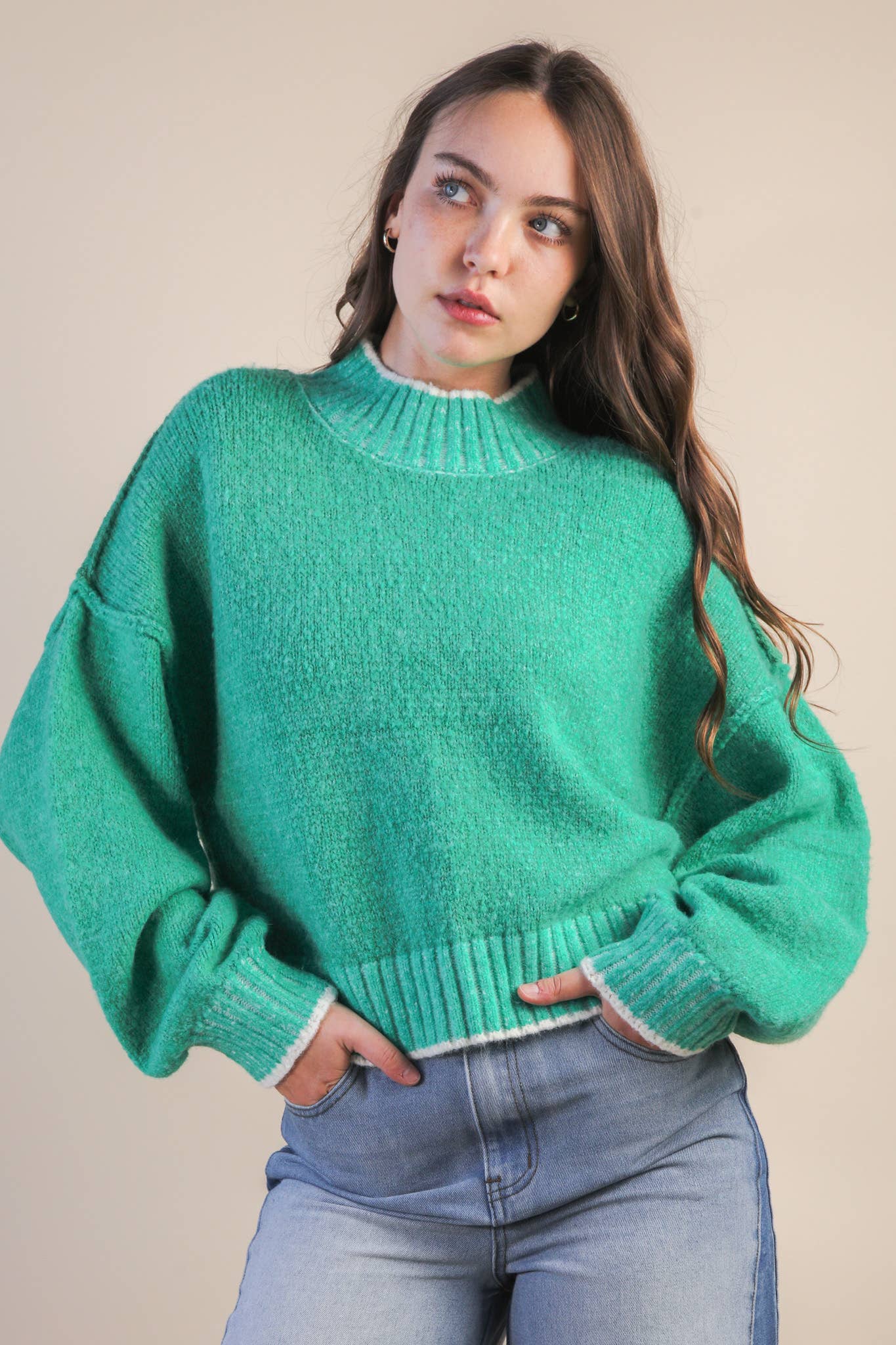 Oversized Casual Mock Neck Knit Sweater Top