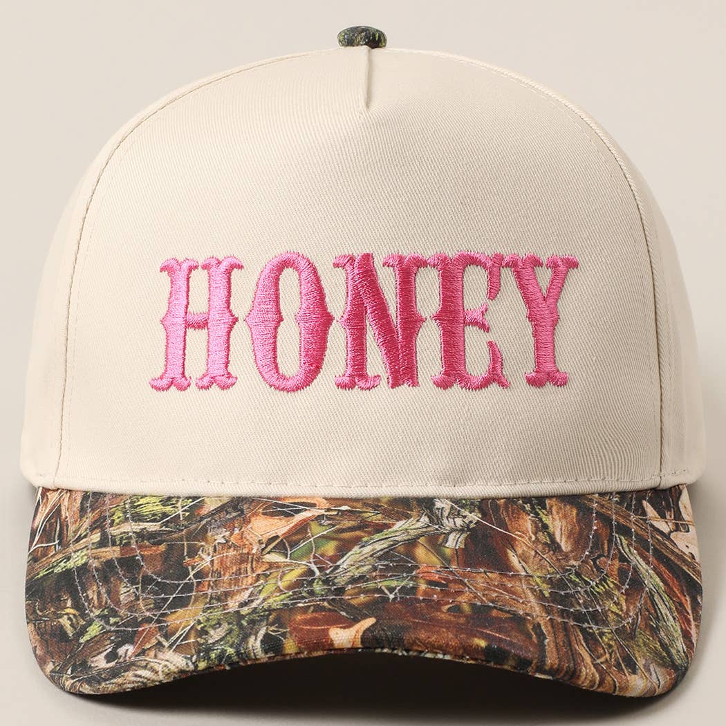 HONEY Lettering Embroidery Camo Hat - Black