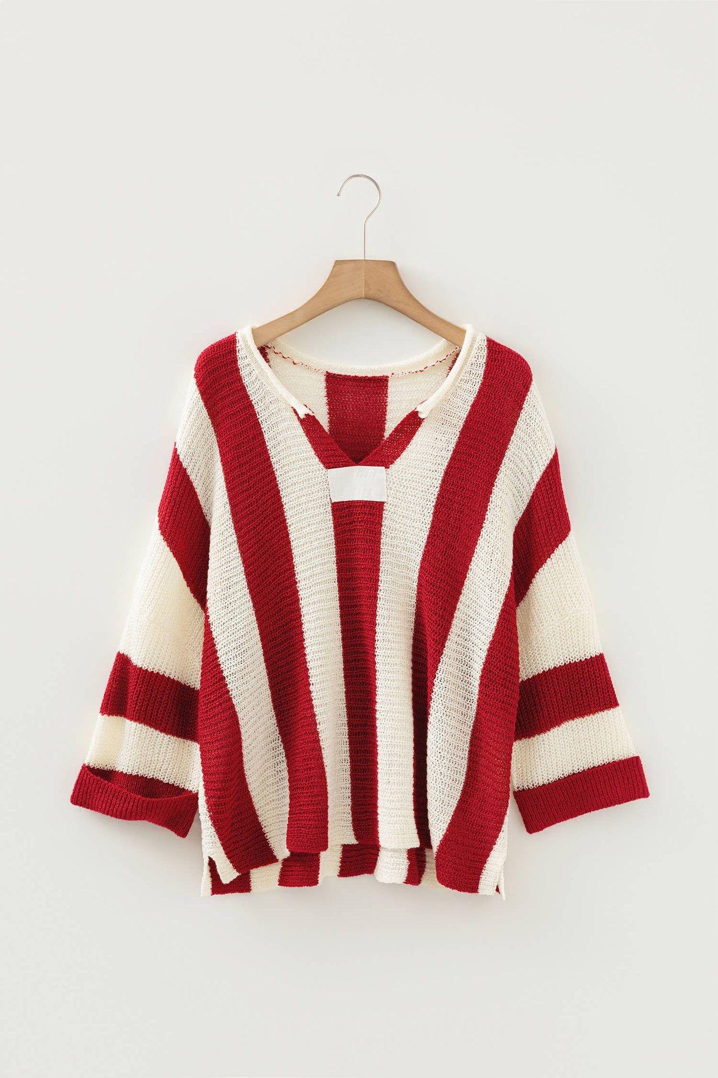 Casual Stripe Bracelet Sleeve Top: Red