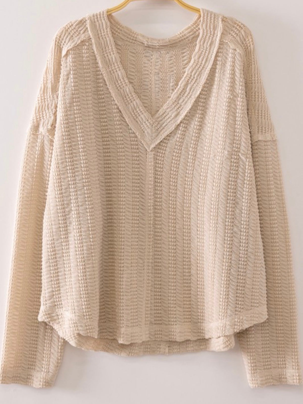 Textured Knit V-Neck Oversized Top