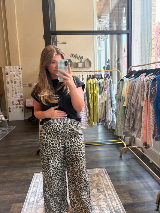 Leopard Print Wide-Leg Pants