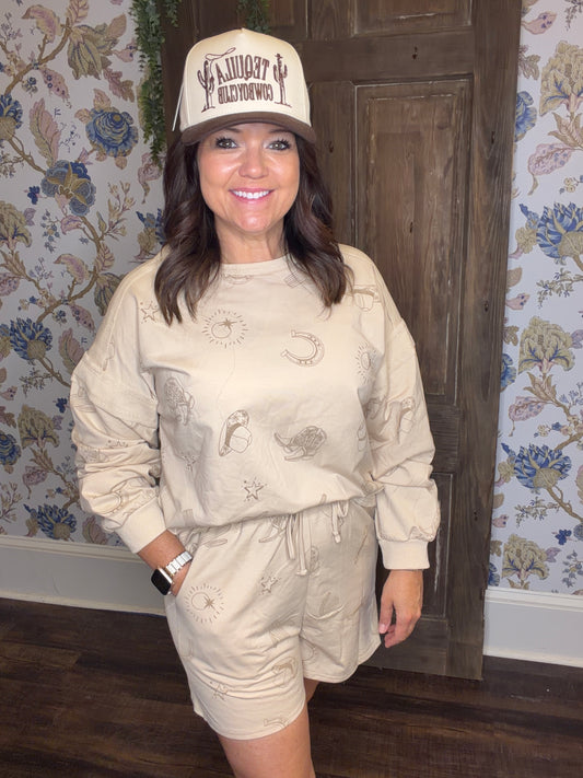 Western Print Lounge Set: TAUPE
