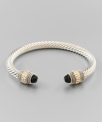Two Crystal Thick Cable Cuff