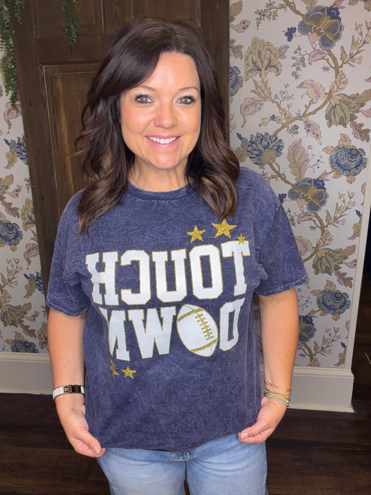 Touchdown Football Gameday Glitter Mineral Tee: MINERAL NAVY
