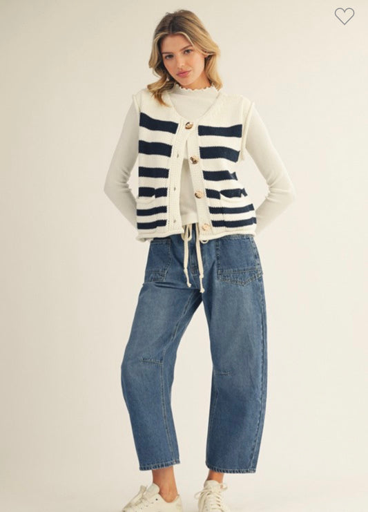 Button Down Stripe Sweater Vest