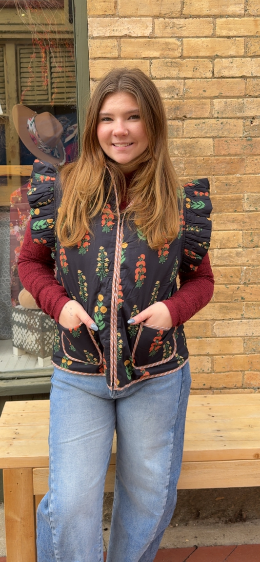 Floral Print Puffy Vest