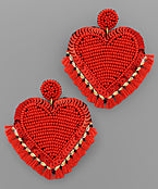 Fringe Beaded Heart Earrings