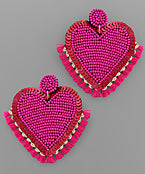 Fringe Beaded Heart Earrings