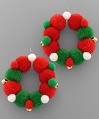 PomPom Christmas Tree Wreath Earring