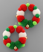 PomPom Christmas Tree Wreath Earring