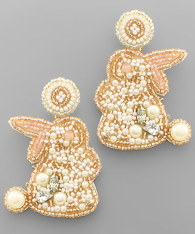Beaded Bunny & Pearl Earrings