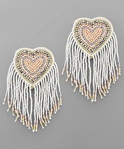 Beads Tassel Heart Earrings