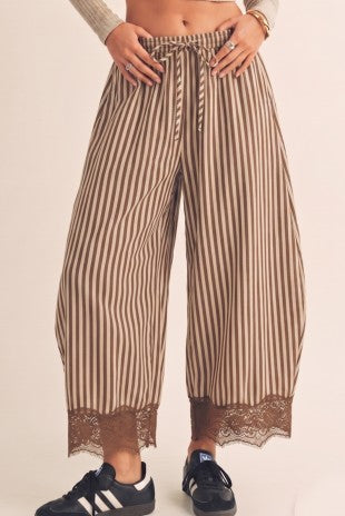 Boho Lace Stripe Barrel Balloon Pants