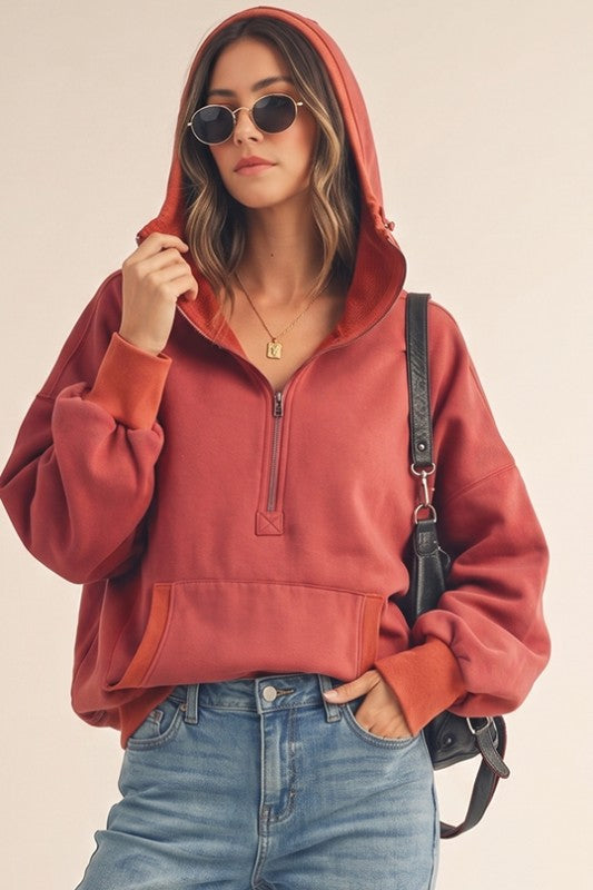 Washed Stitch Half-Zip Fleece Hoodie