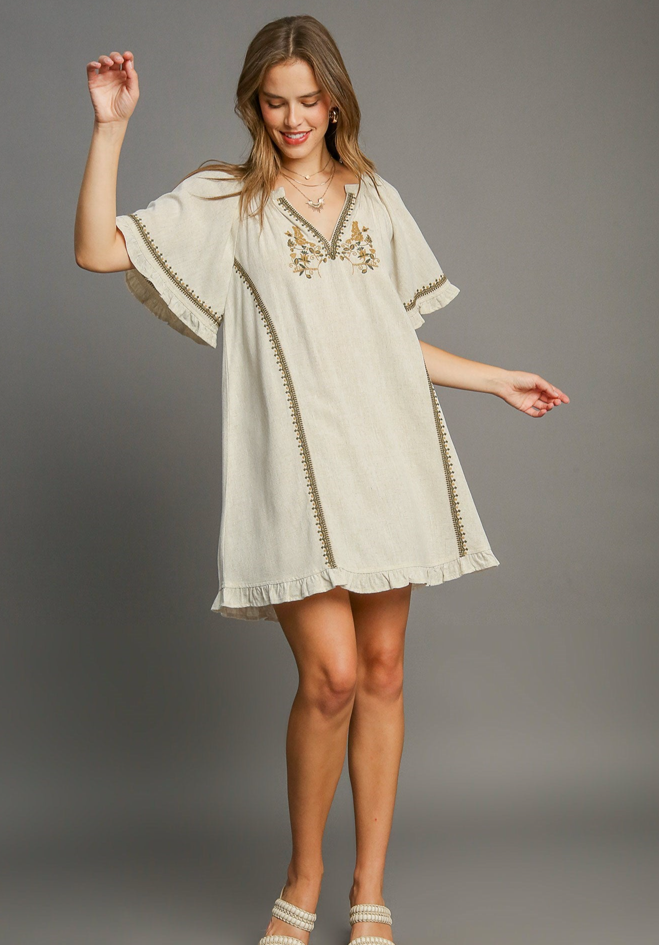 Linen Peasant Mini Dress