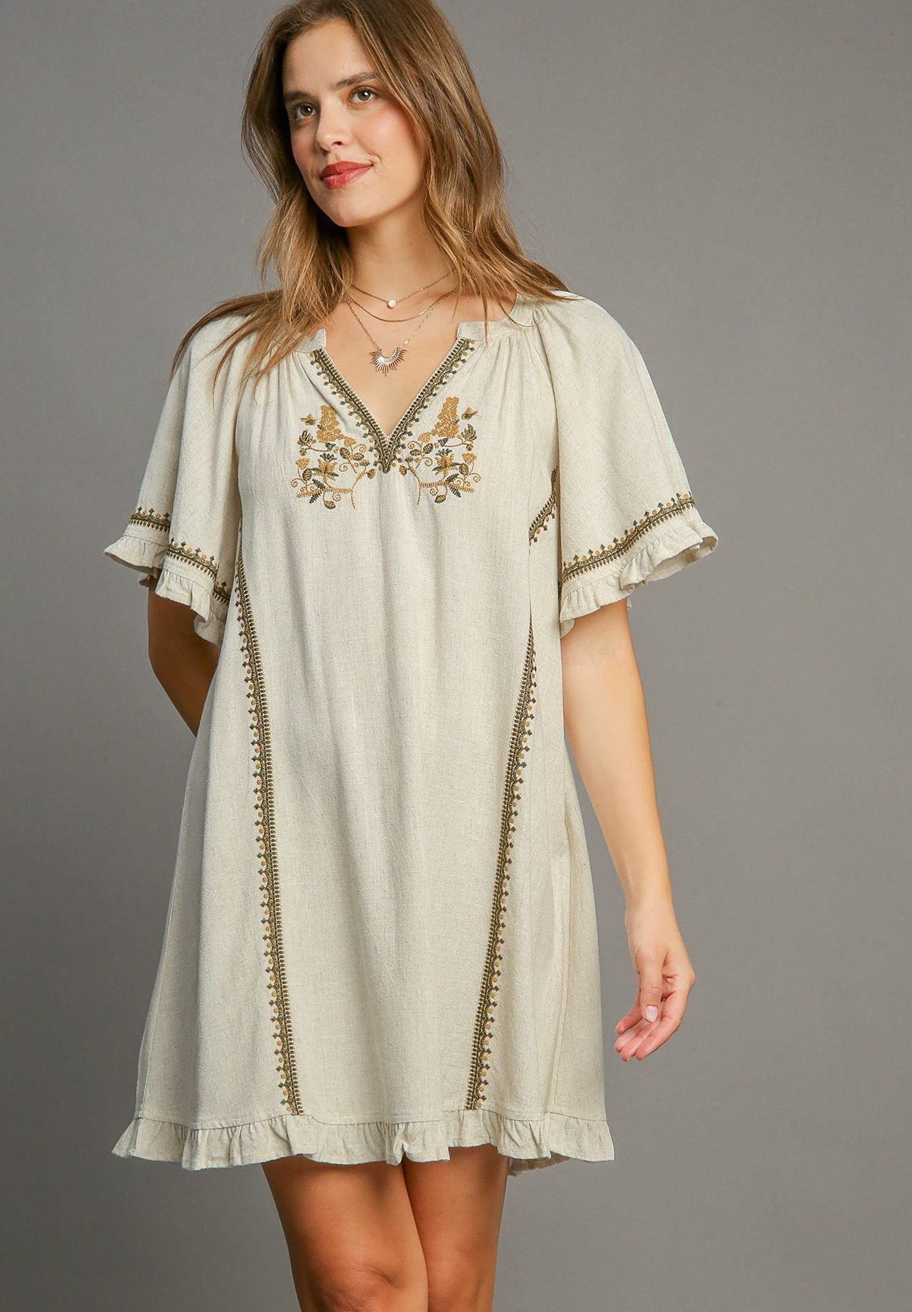 Linen Peasant Mini Dress