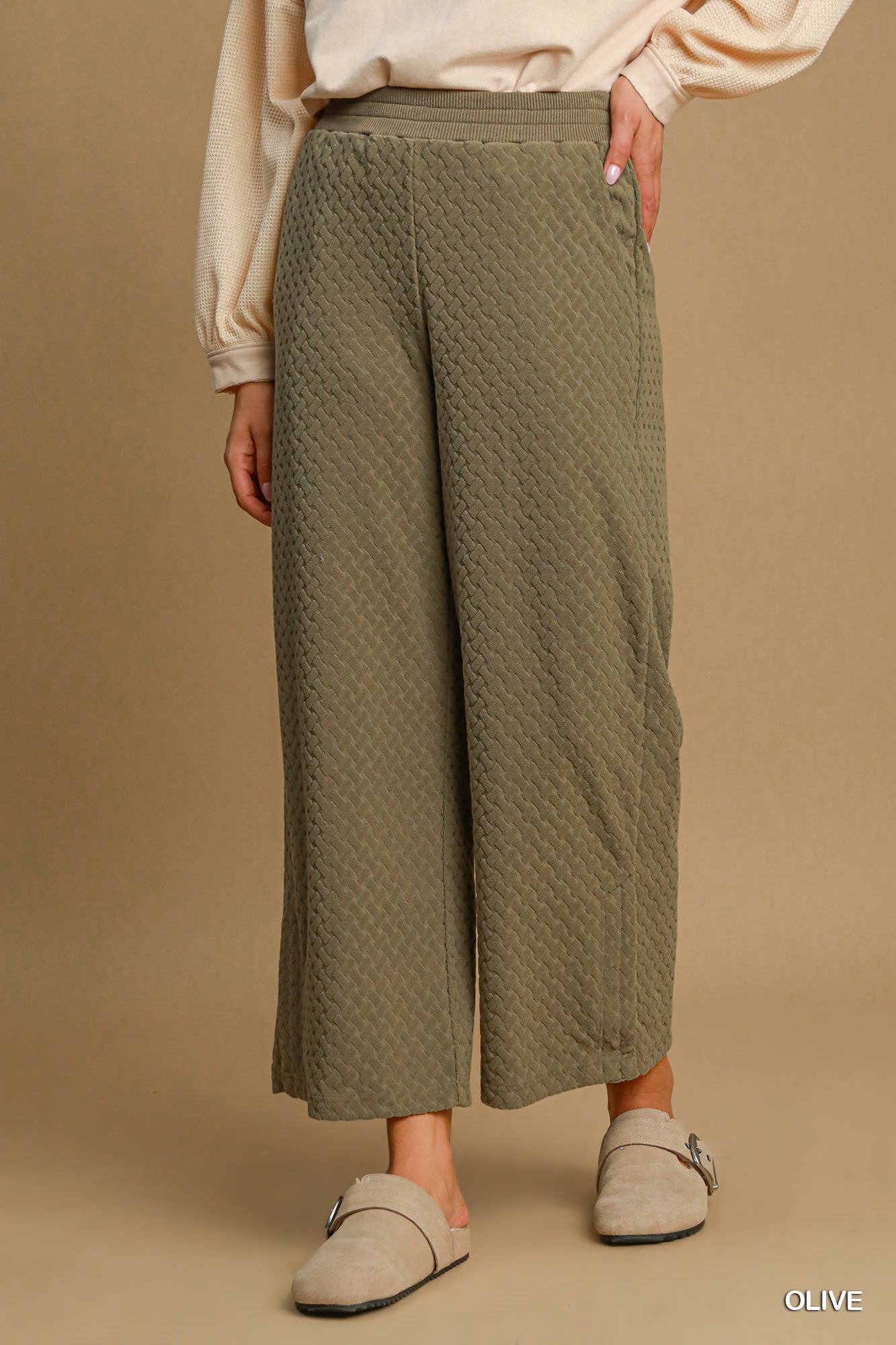 Olive Textured Knit Pants