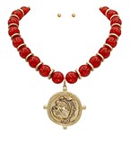 GA Bulldog Face Necklace Set
