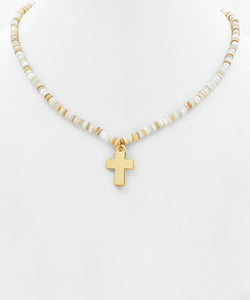 Cross Pendant & Glass Bead Choker