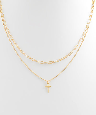 Two Layered Cross Pendant Necklace