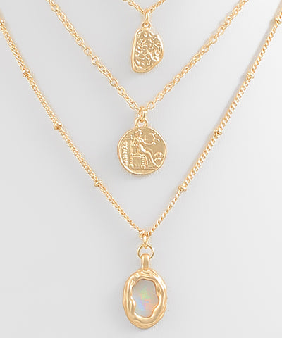 Shell & Coin Triple Pendant Necklace