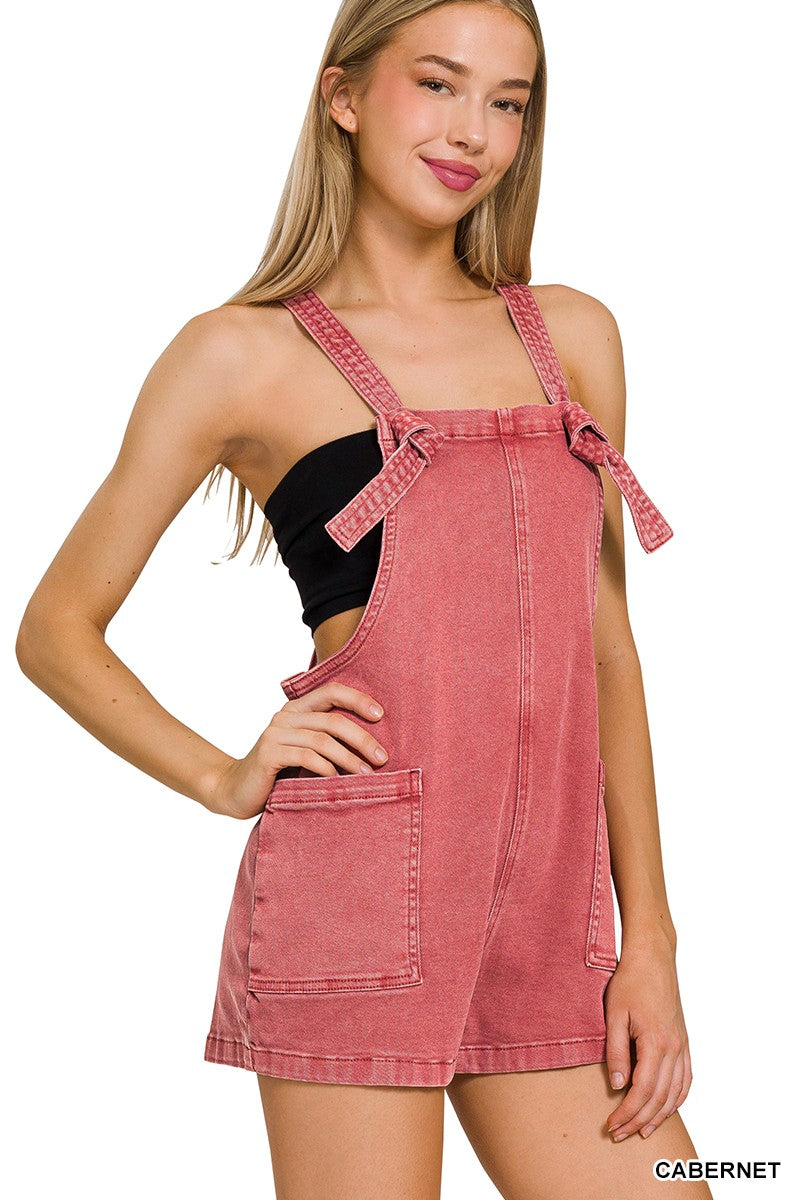 Washed Knot Strap Romper
