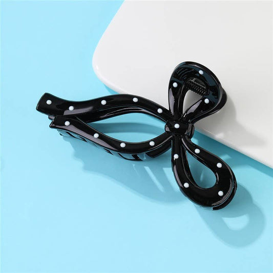 Polka Dot Bow Hair Claw Clips | BLACK