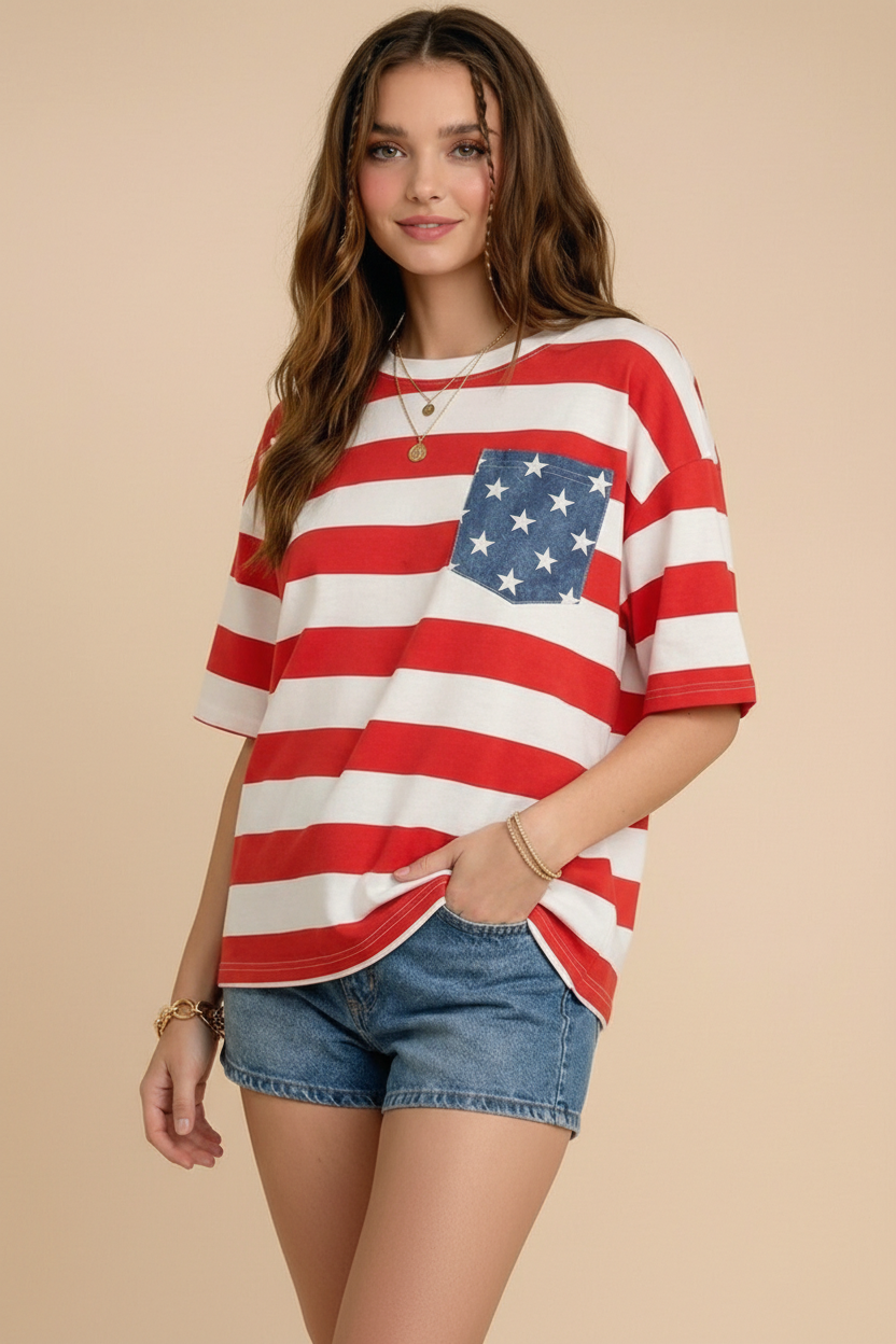4th of July star pocket top