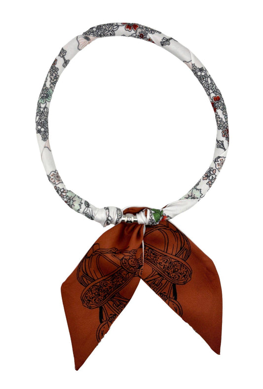 Floral Print Scarf Necklace: Ivory